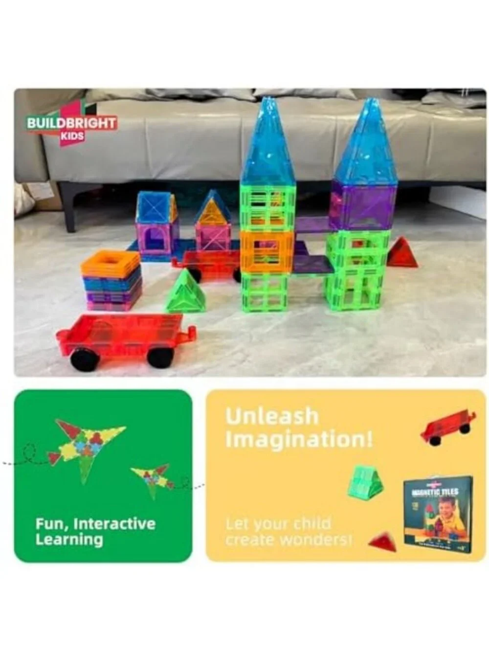 Magnetic Building Tiles Set, 138-Piece Creative Play for Kids Ages 4-8